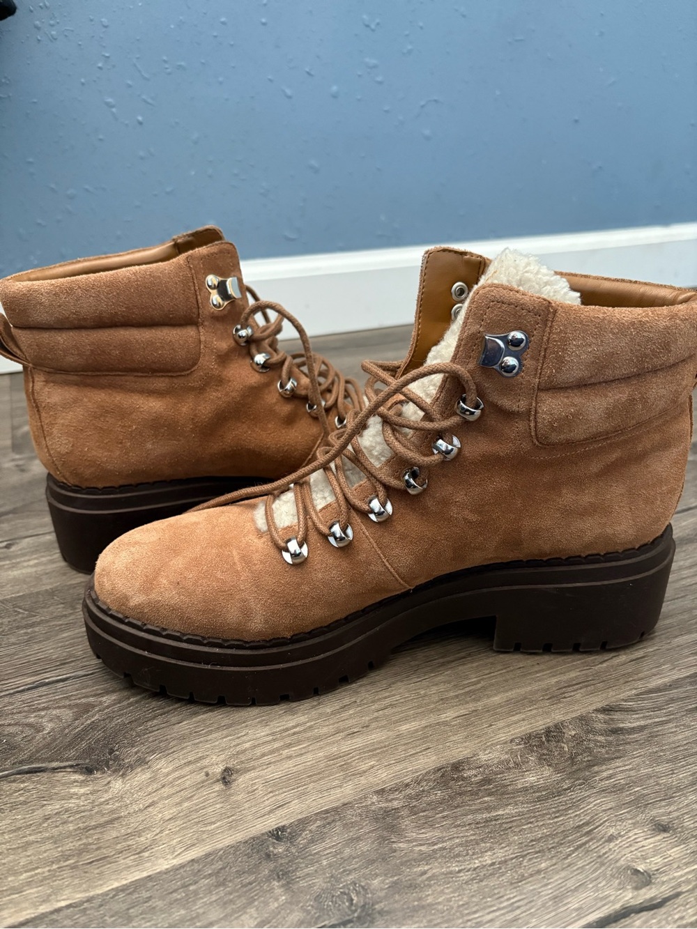 Marc Fisher Suede Lace-Up Ankle Boots in Camel Brown